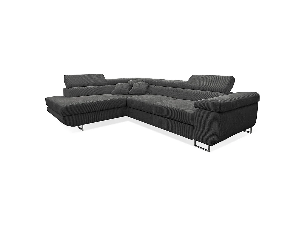 Canapé d'angle convertible 4 places avec coffre en velours gris foncé