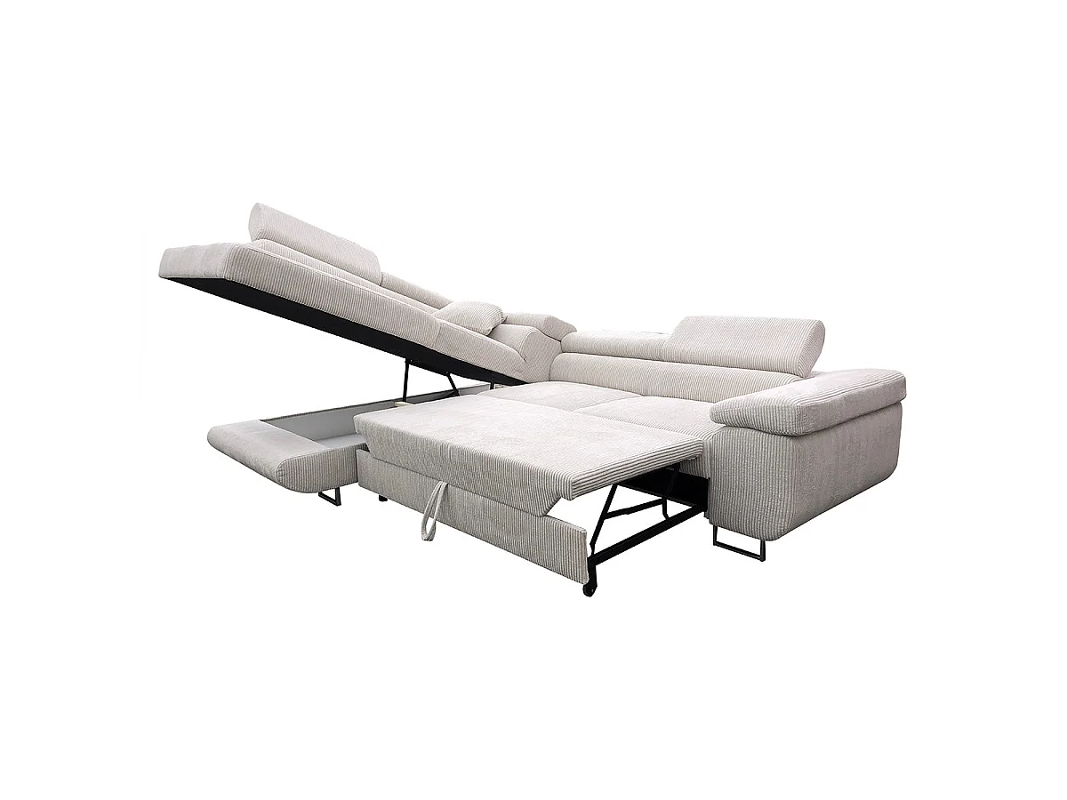 Canapé d'angle convertible 4 places avec coffre en velours gris foncé