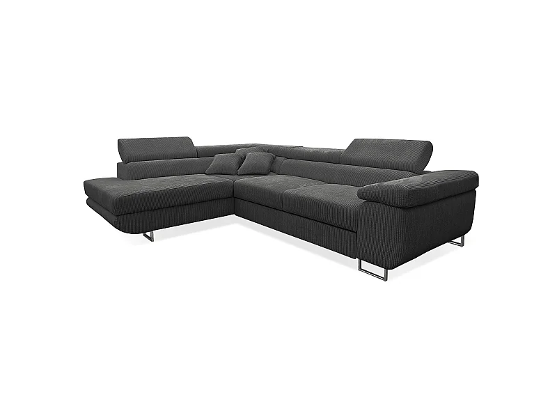 Canapé d'angle convertible gauche 4 places coffre Martin velours côtelé Gris foncé