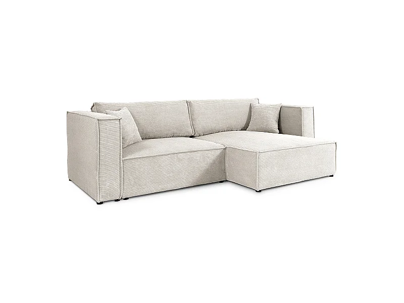 Canapé d'angle réversible convertible 3 places Jimmy velours côtelé Blanc Cassé