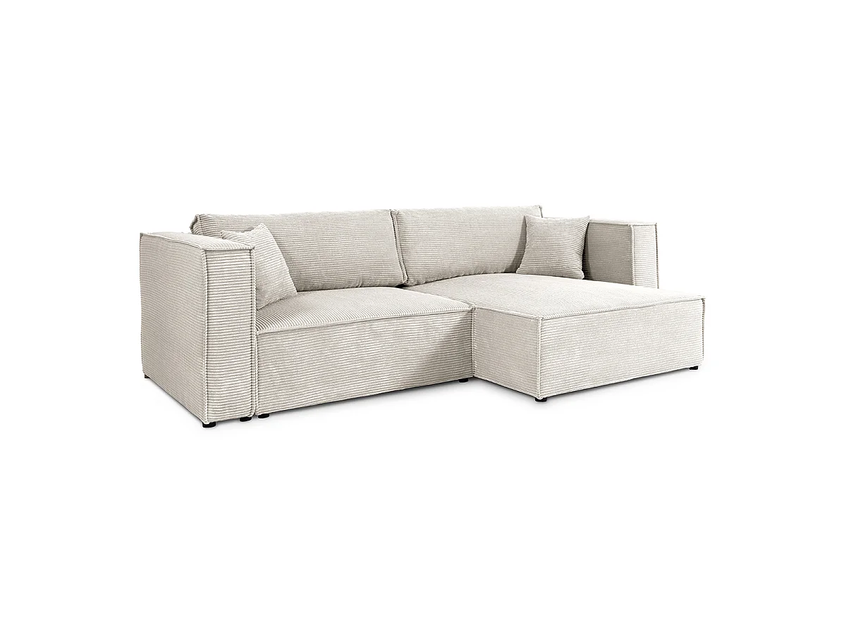 Canapé d'angle réversible convertible 3 places Jimmy velours côtelé Blanc Cassé