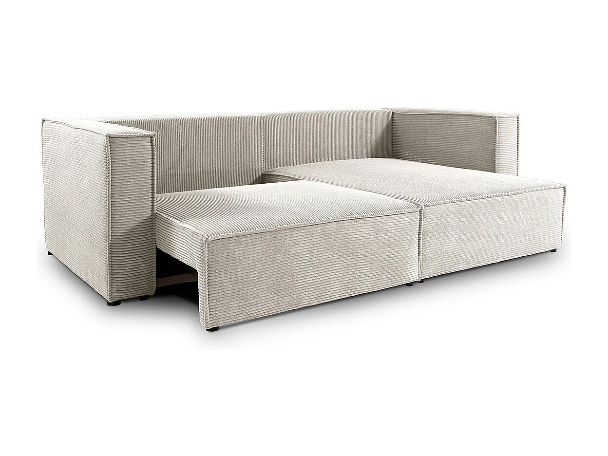 Canapé d'angle réversible convertible 3 places Jimmy velours côtelé Blanc Cassé