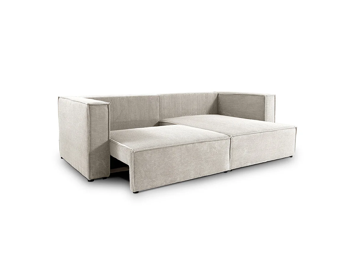 Canapé d'angle convertible 3 places en velours blanc casse JIMMY