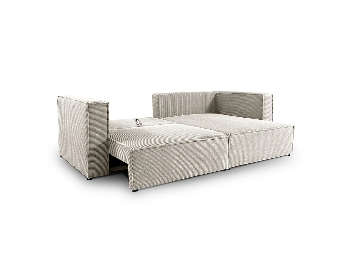 Canapé d'angle convertible 3 places en velours blanc casse JIMMY