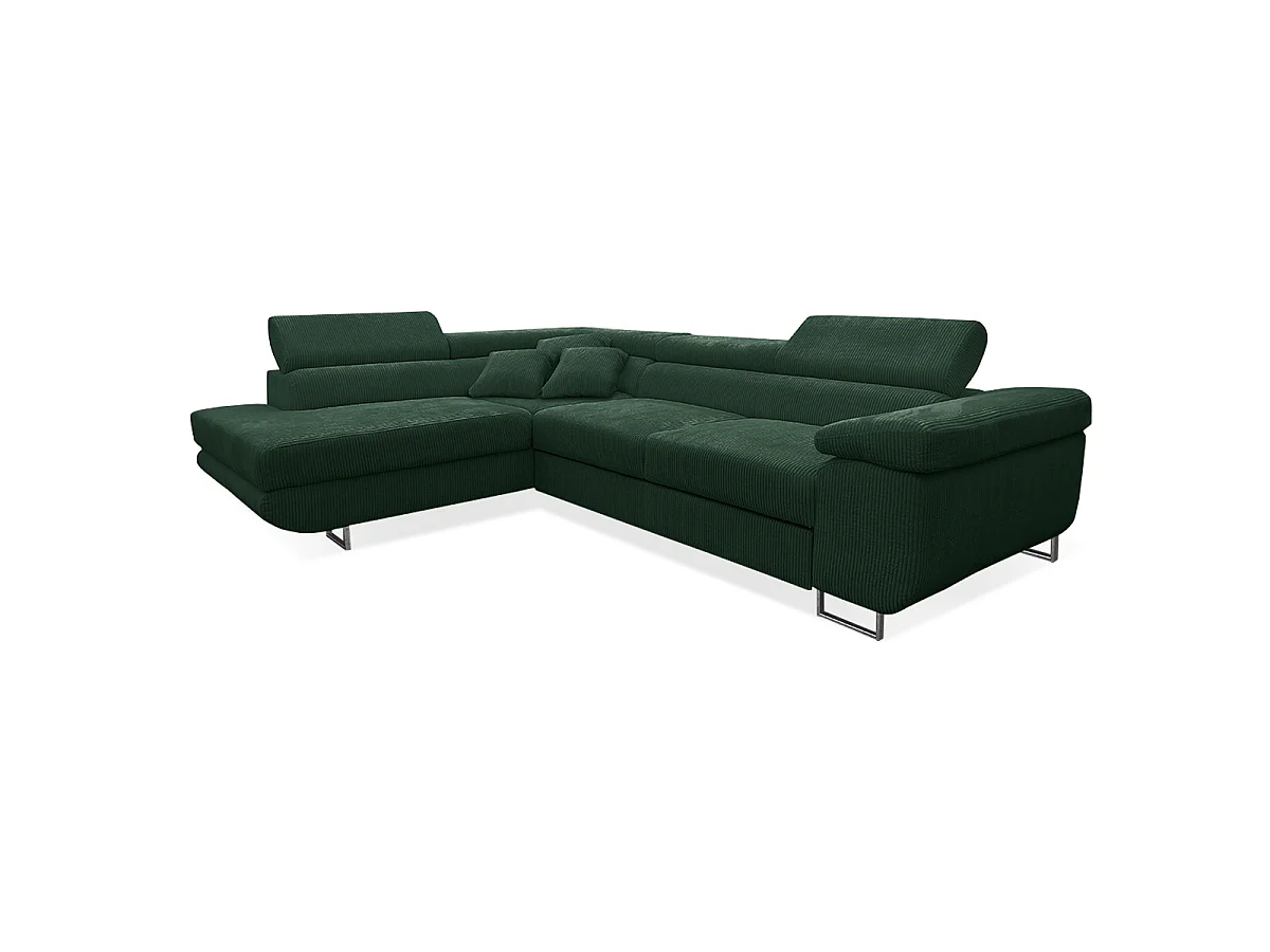 Canapé d'angle convertible gauche 4 places coffre Martin velours côtelé Vert Sapin