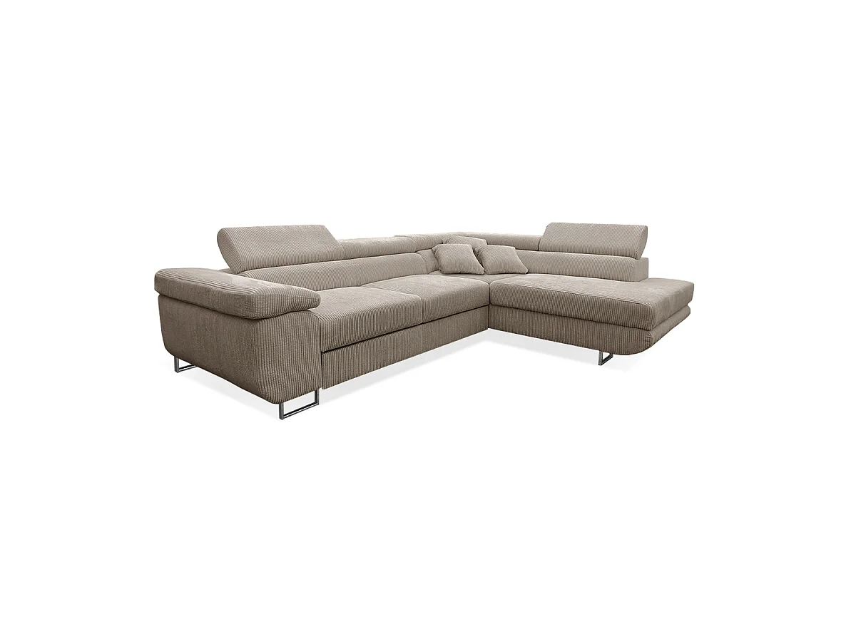 Canapé d'angle convertible droit 4 places coffre Martin velours côtelé Taupe