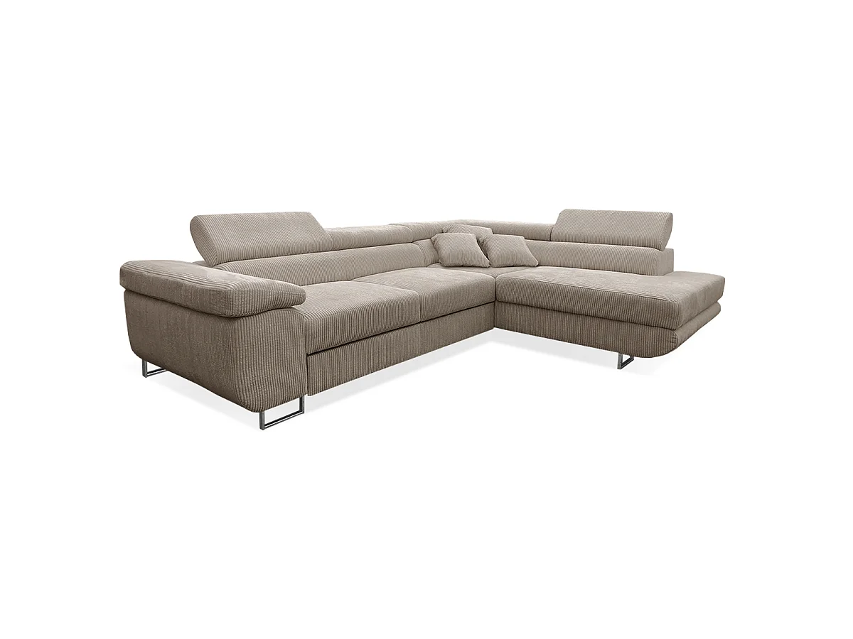 Canapé d'angle convertible droit 4 places coffre Martin velours côtelé Taupe