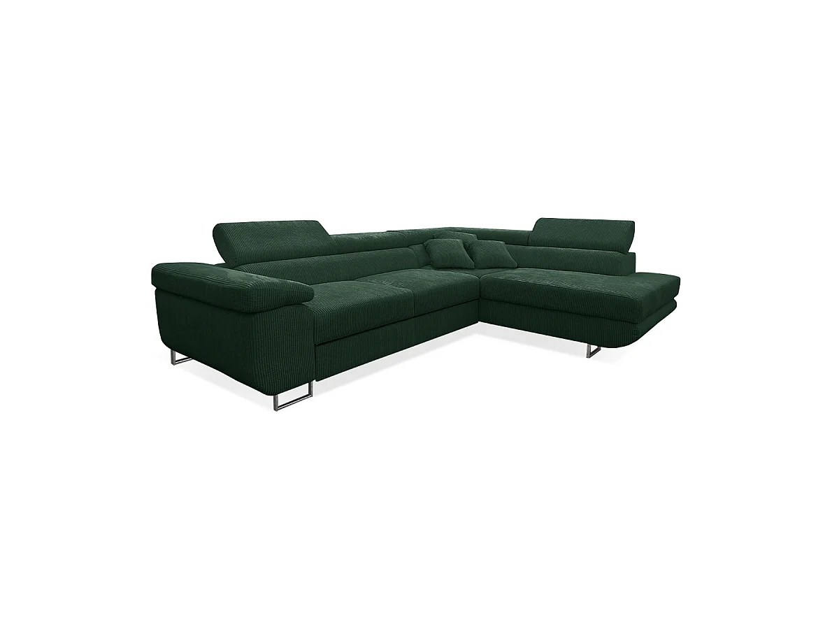 Canapé d'angle convertible droit 4 places coffre Martin velours côtelé Vert Sapin