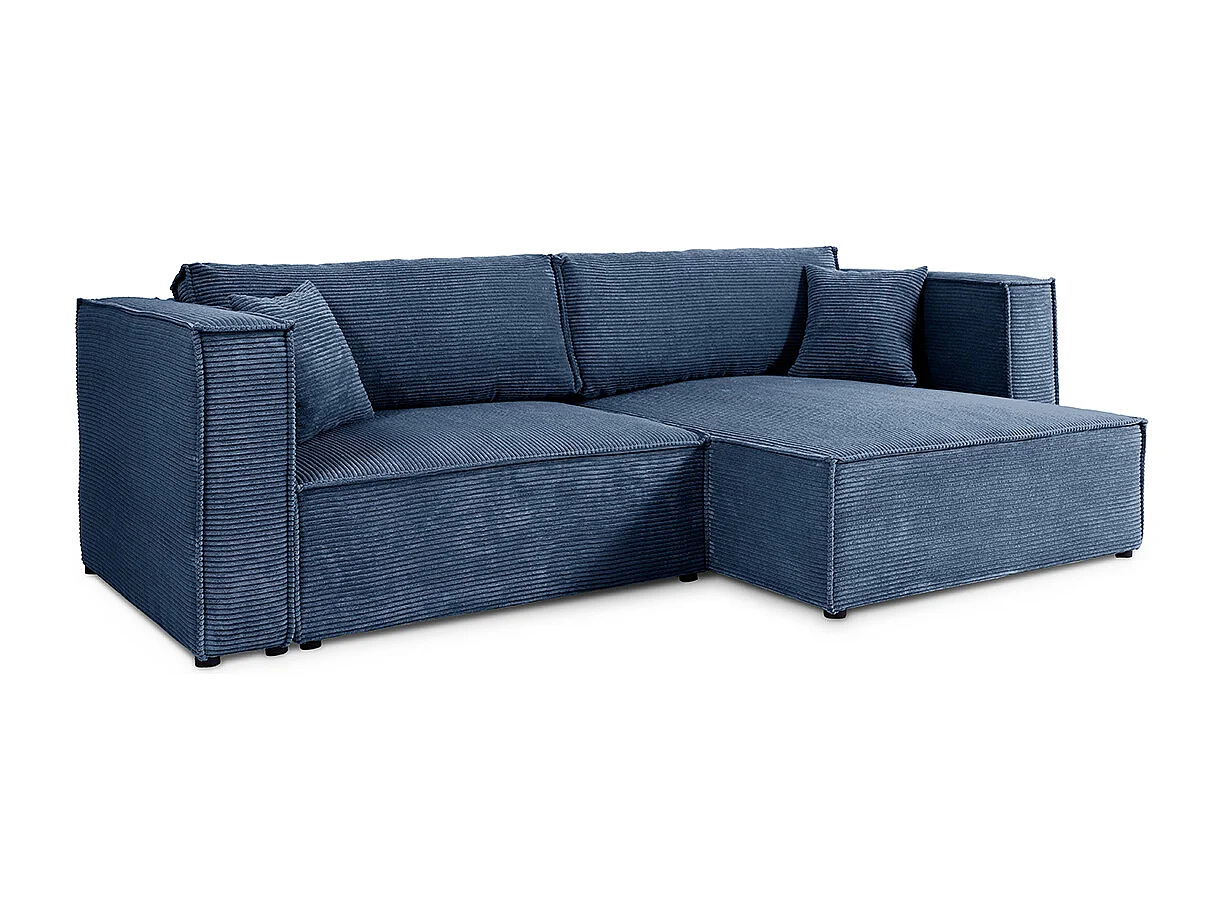 Canapé d'angle réversible convertible 3 places Jimmy velours côtelé Bleu