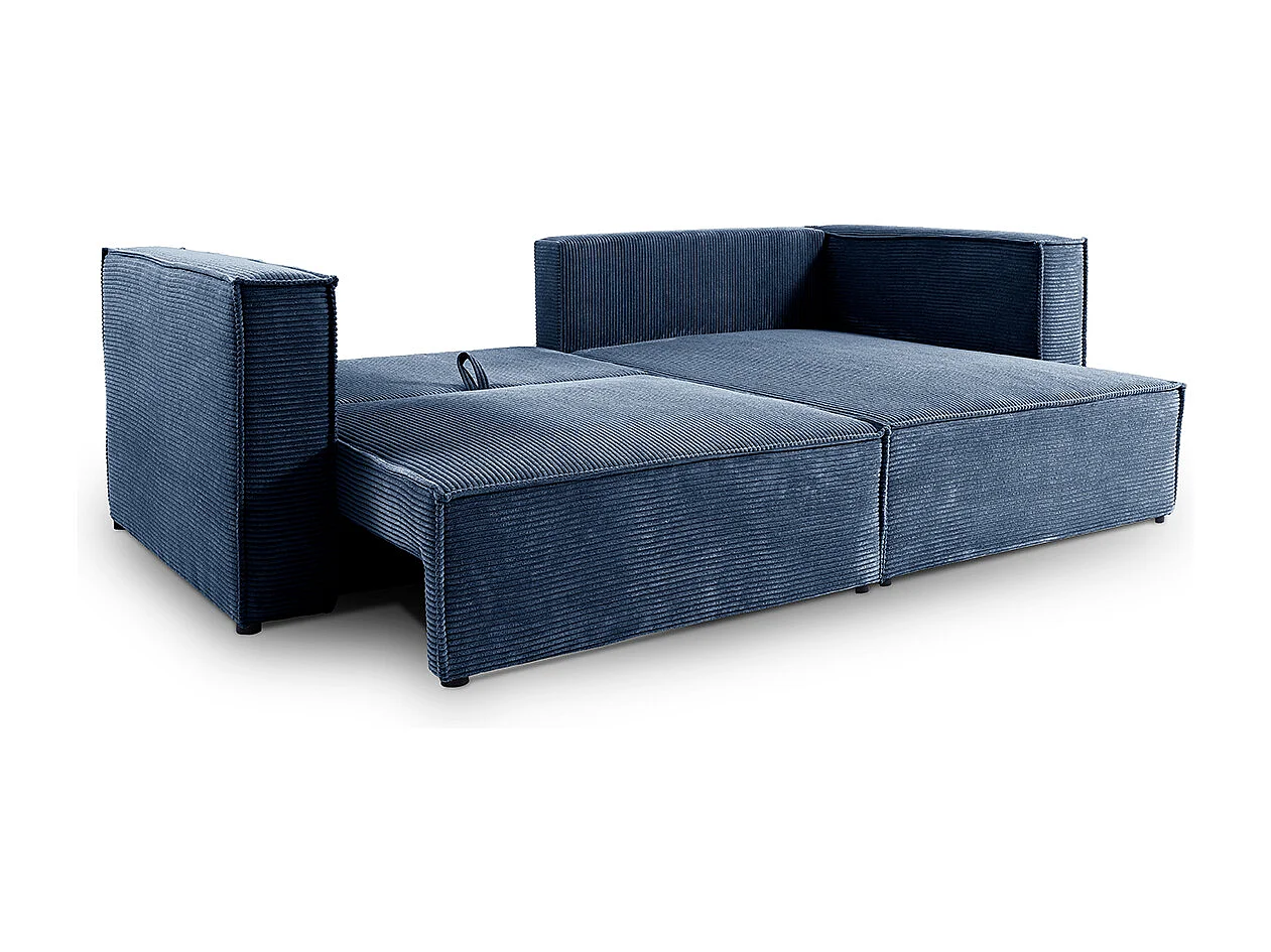 Canapé d'angle réversible convertible 3 places Jimmy velours côtelé Bleu