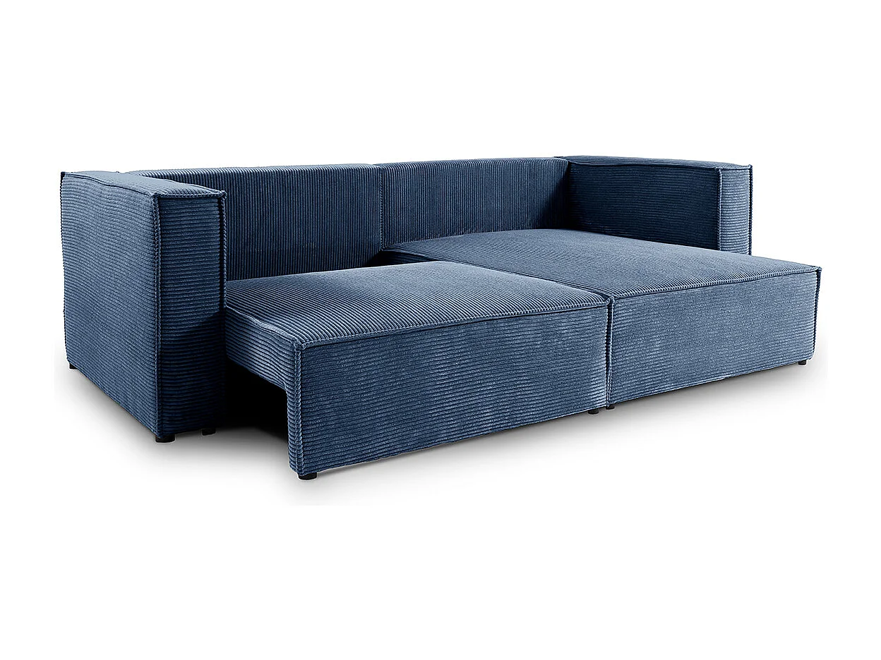Canapé d'angle réversible convertible 3 places Jimmy velours côtelé Bleu