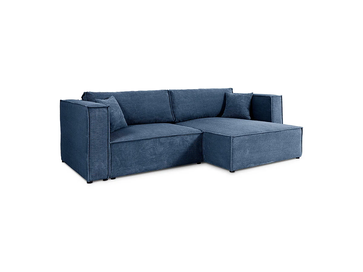 Canapé d'angle convertible 3 places réversible en velours bleu