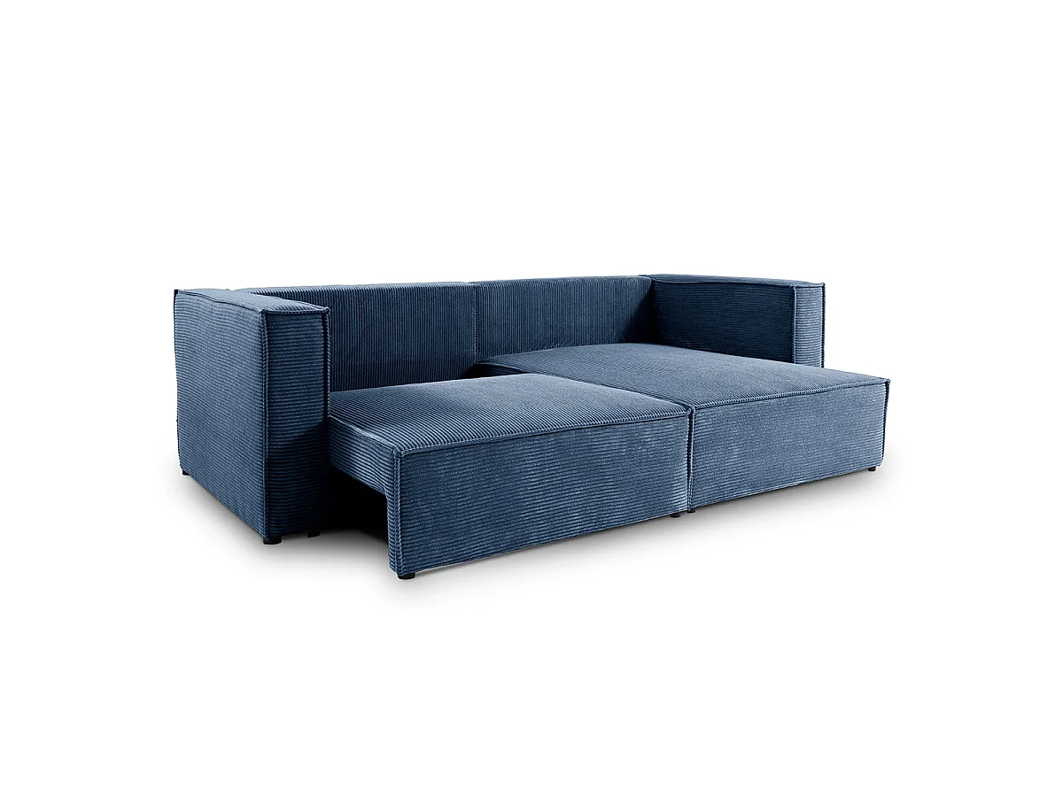 Canapé d'angle convertible 3 places réversible en velours bleu
