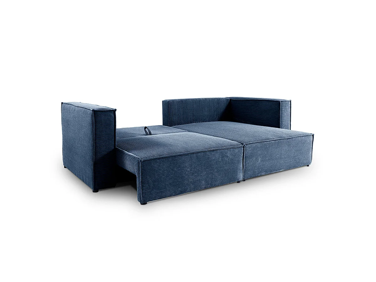 Canapé d'angle convertible 3 places réversible en velours bleu
