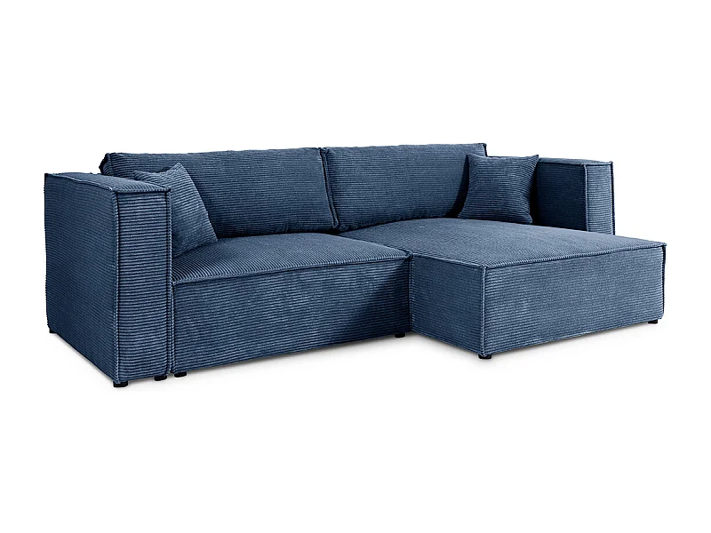 Canapé d'angle réversible convertible 3 places Jimmy velours côtelé Bleu