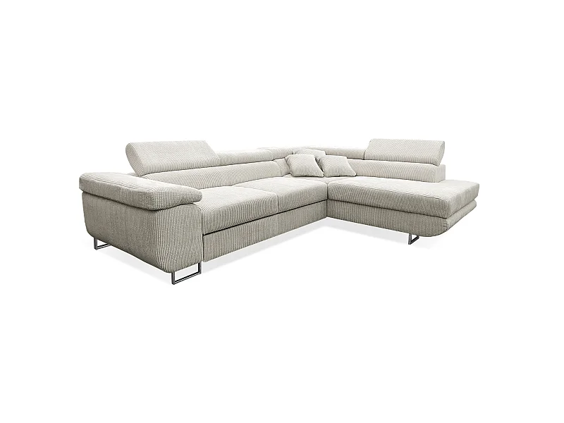 Canapé d'angle convertible droit 4 places coffre Martin velours côtelé Blanc Cassé