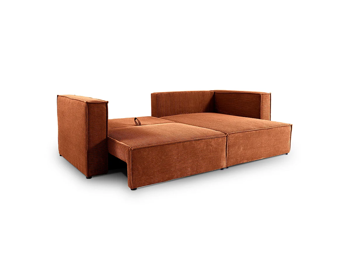 Canapé d'angle réversible convertible 3 places Jimmy velours côtelé Terracotta