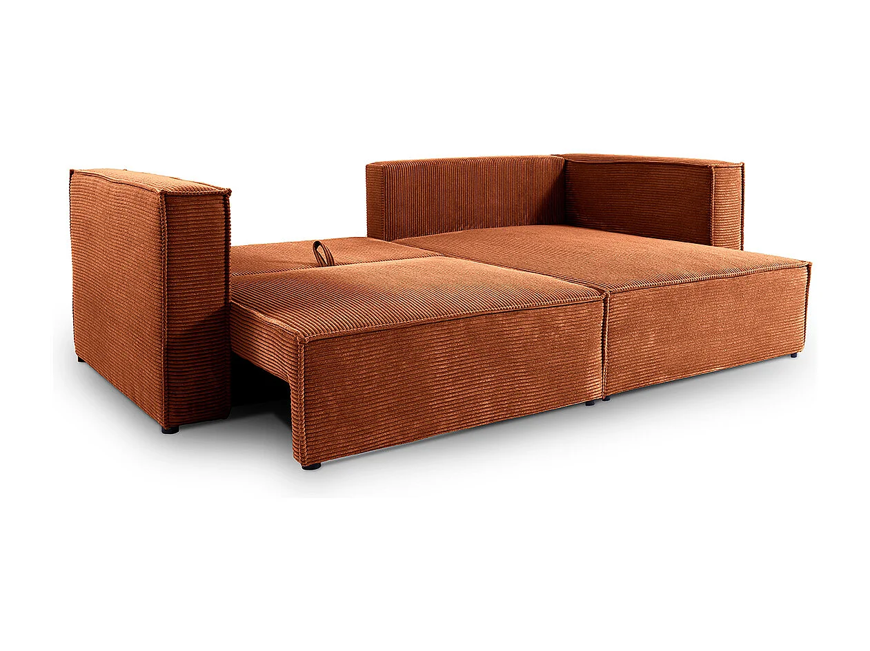 Canapé d'angle réversible convertible 3 places Jimmy velours côtelé Terracotta