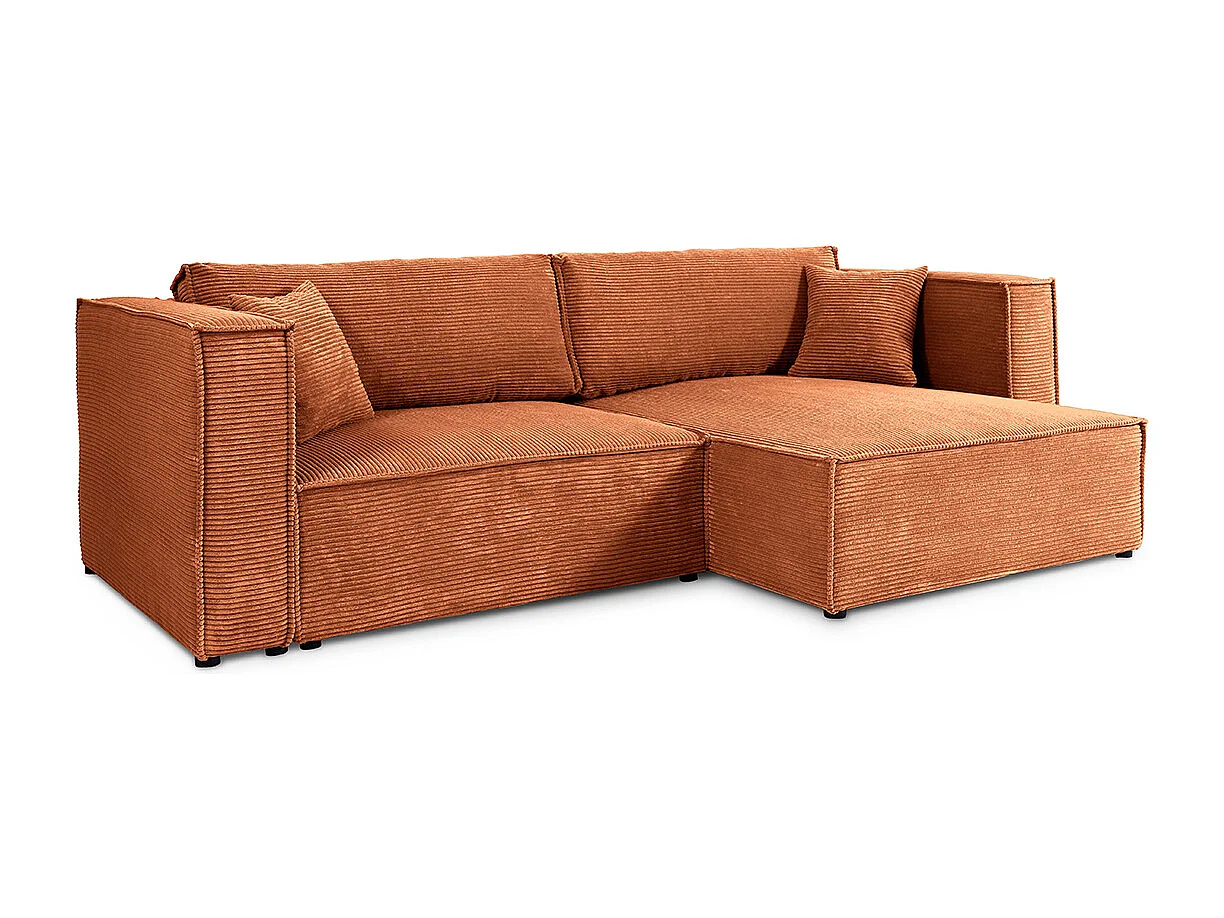 Canapé d'angle réversible convertible 3 places Jimmy velours côtelé Terracotta