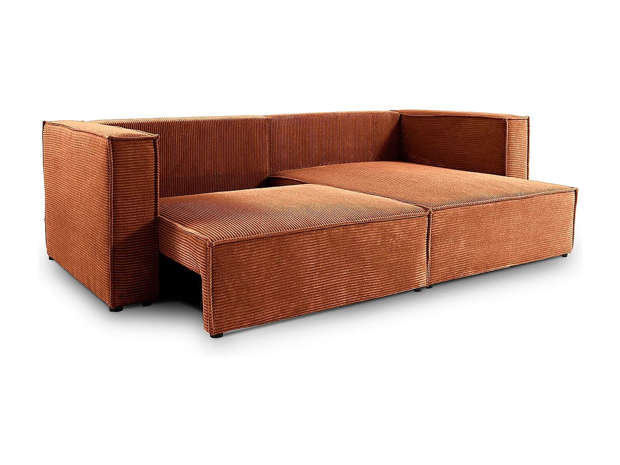 Canapé d'angle réversible convertible 3 places Jimmy velours côtelé Terracotta