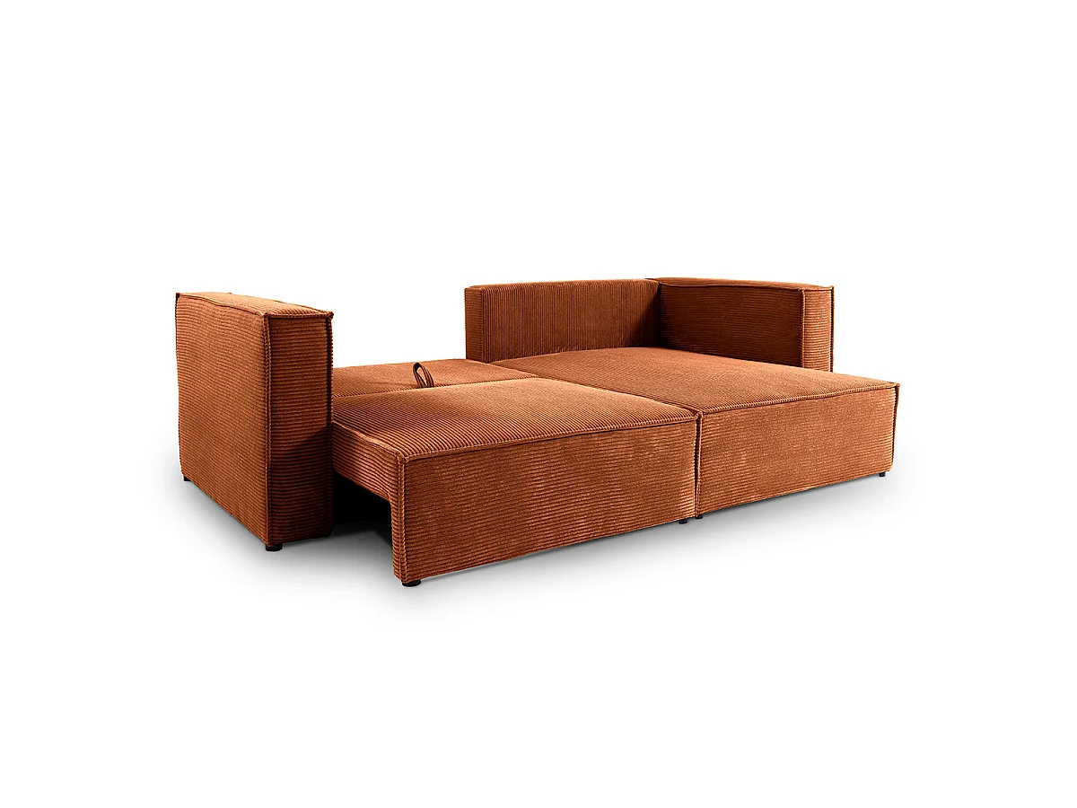 Canapé d'angle convertible 3 places en velours côtelé terracotta