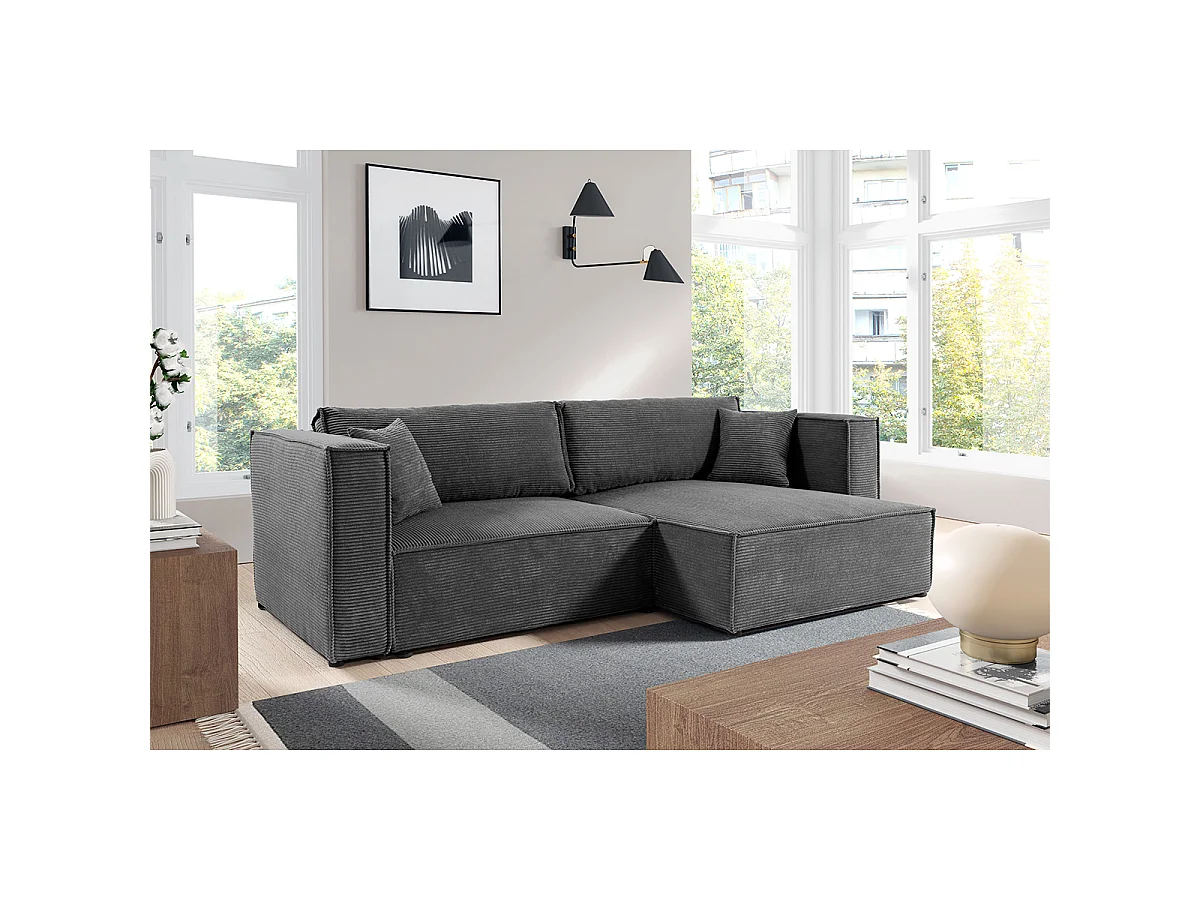 Canapé d'angle réversible convertible 3 places en velours gris