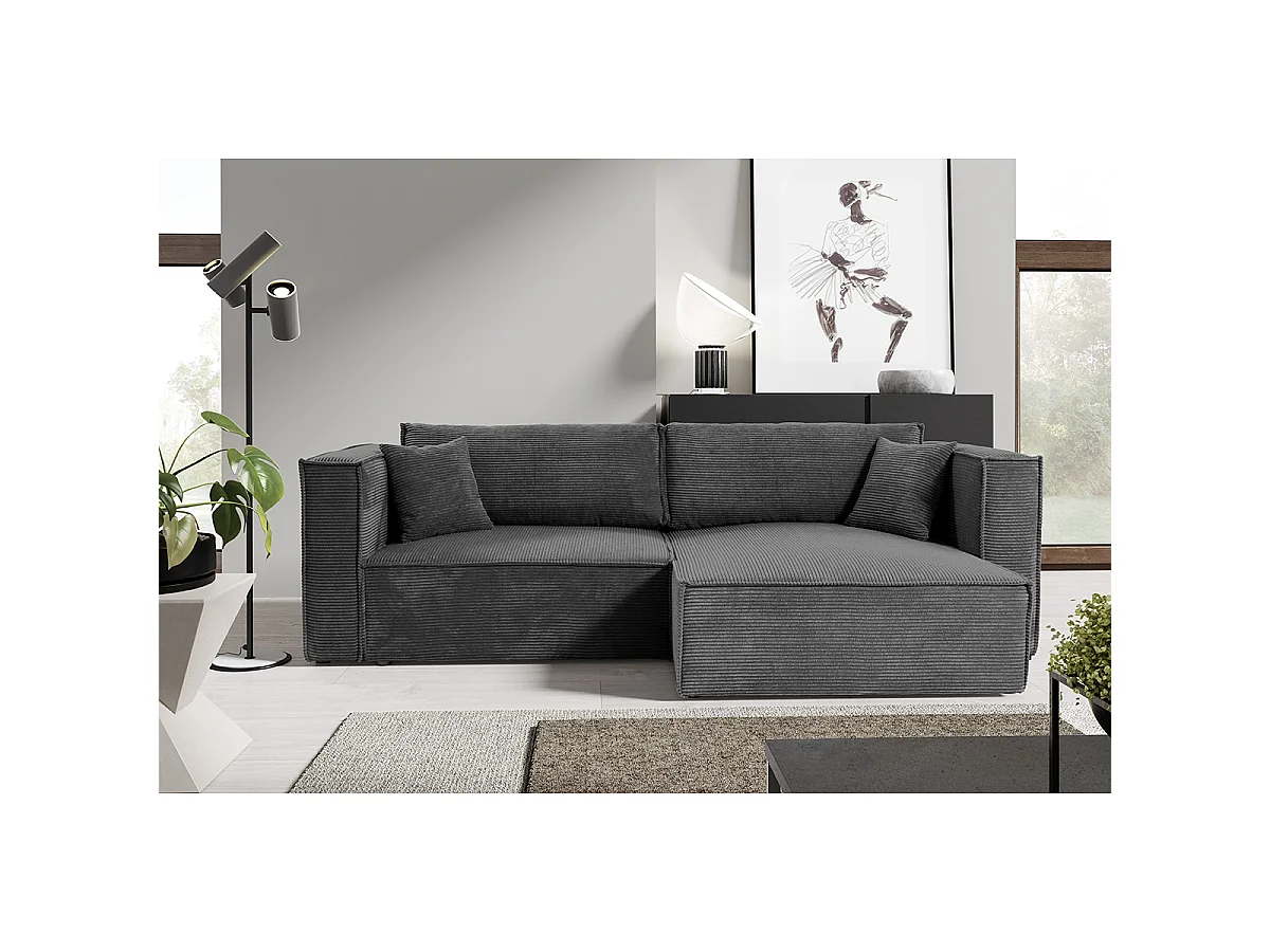 Canapé d'angle réversible convertible 3 places en velours gris