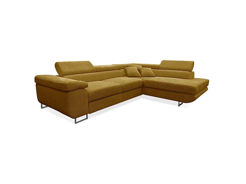 Canapé d'angle convertible droit 4 places coffre Martin velours côtelé Jaune