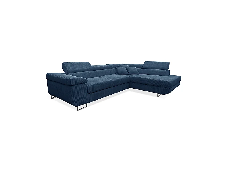 Canapé d'angle convertible droit 4 places coffre Martin velours côtelé Bleu