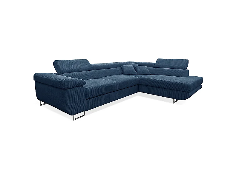 Canapé d'angle convertible droit 4 places coffre Martin velours côtelé Bleu