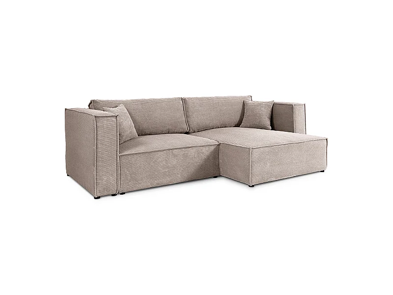 Canapé d'angle réversible convertible 3 places Jimmy velours côtelé Taupe