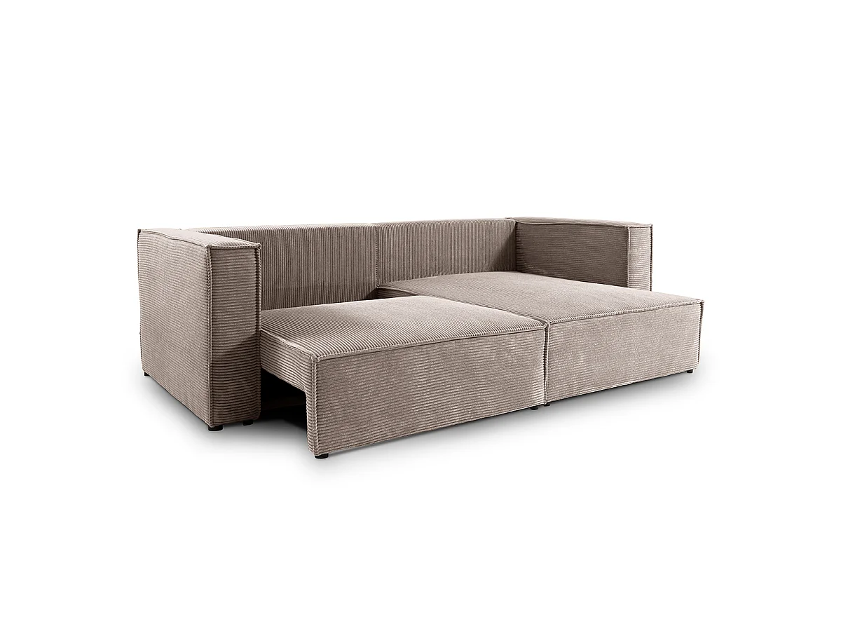 Canapé d'angle réversible convertible 3 places Jimmy velours côtelé Taupe