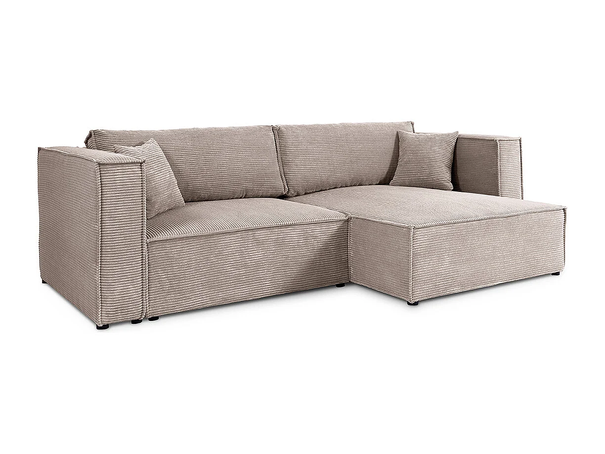 Canapé d'angle réversible convertible 3 places Jimmy velours côtelé Taupe