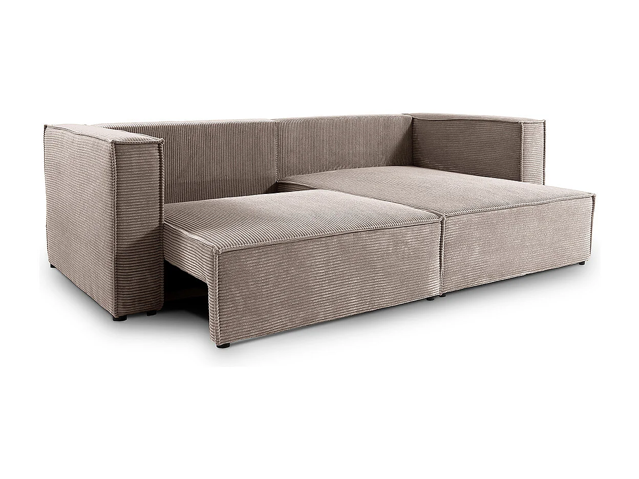Canapé d'angle réversible convertible 3 places Jimmy velours côtelé Taupe