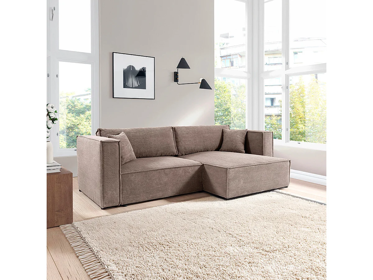 Canapé d'angle réversible convertible 3 places en velours taupe