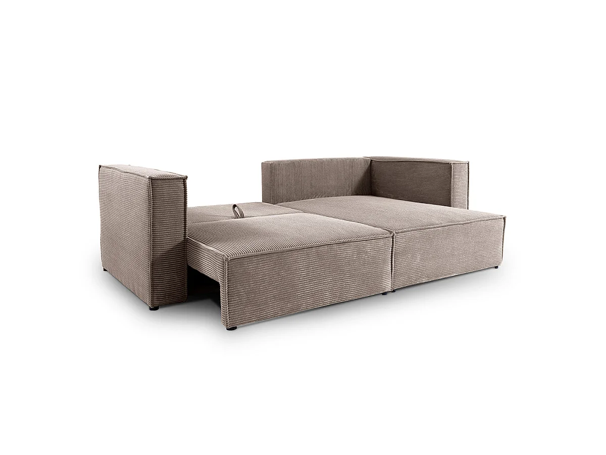 Canapé d'angle réversible convertible 3 places en velours taupe