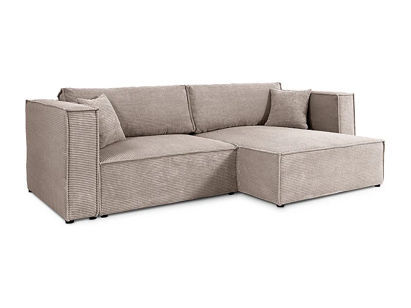 Canapé d'angle réversible convertible 3 places Jimmy velours côtelé Taupe