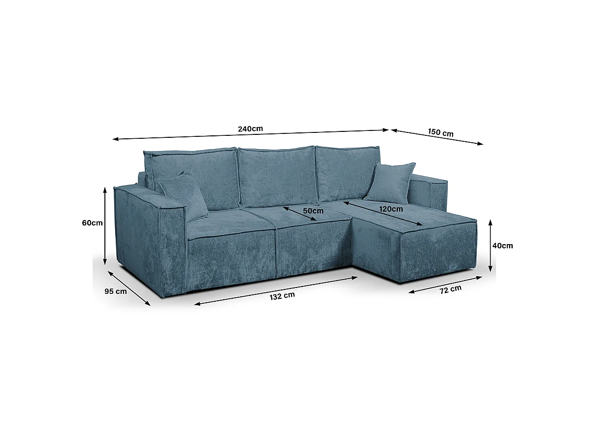 Canapé d'angle réversible convertible 3 places coffre Romain velours Bleu