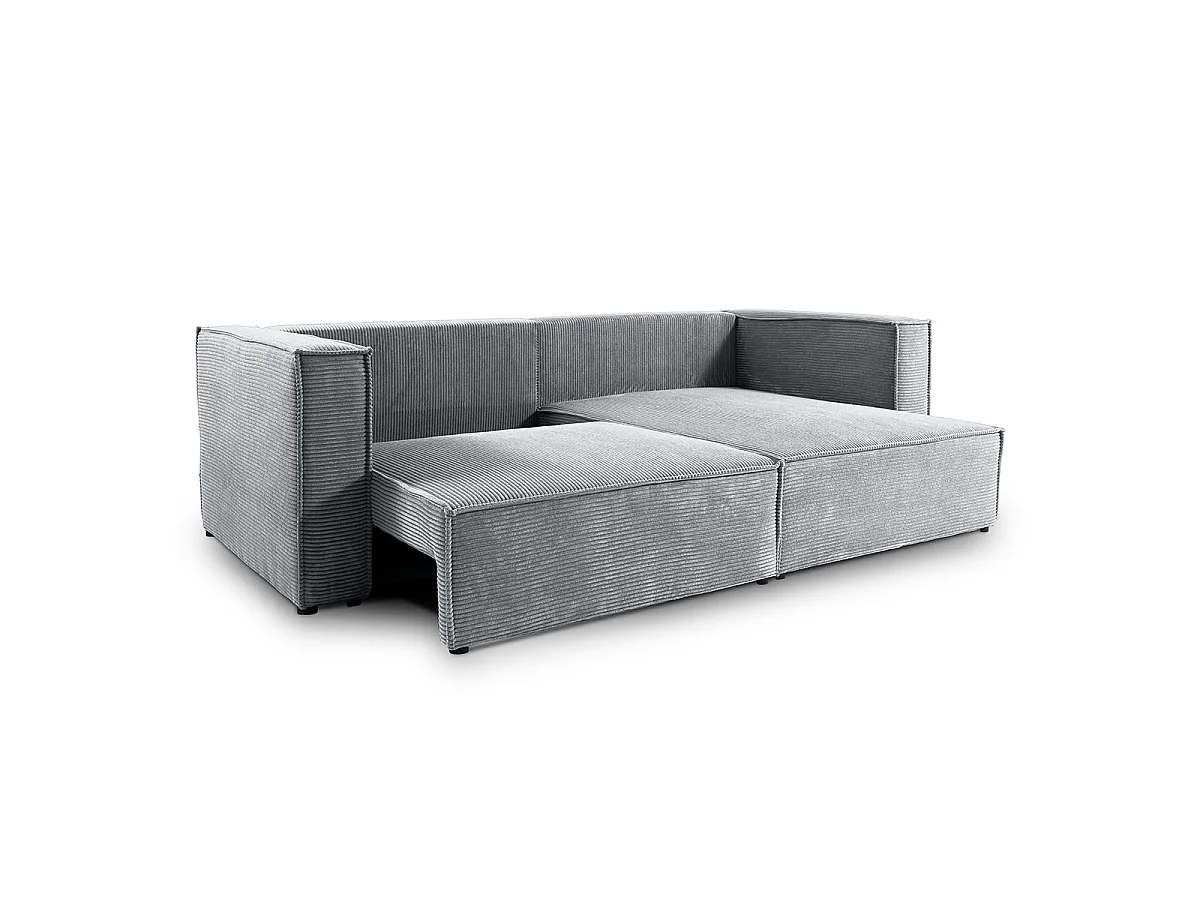 Canapé d'angle réversible convertible 3 places Jimmy velours côtelé Gris Clair