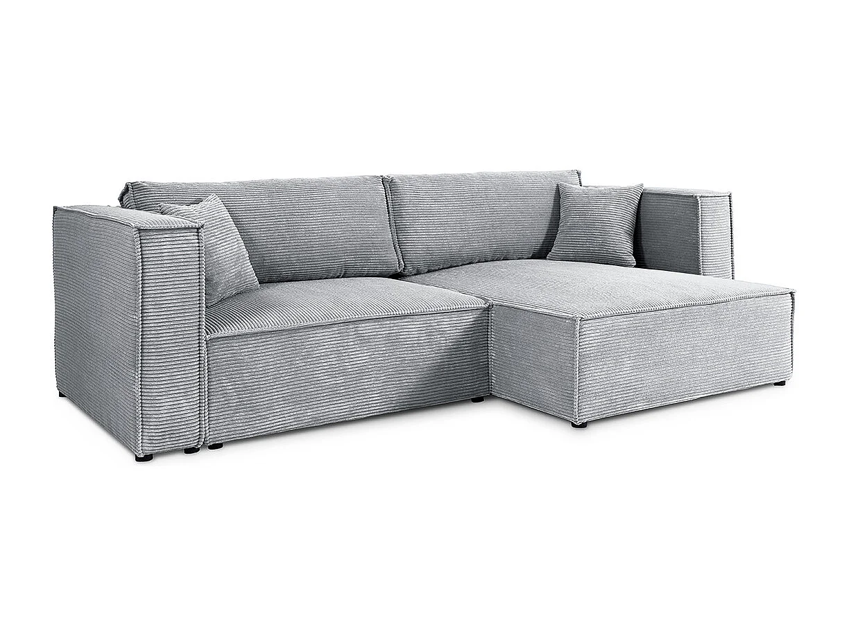 Canapé d'angle réversible convertible 3 places Jimmy velours côtelé Gris Clair