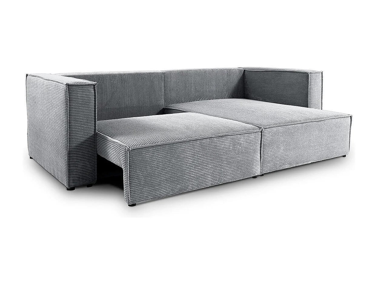 Canapé d'angle réversible convertible 3 places Jimmy velours côtelé Gris Clair