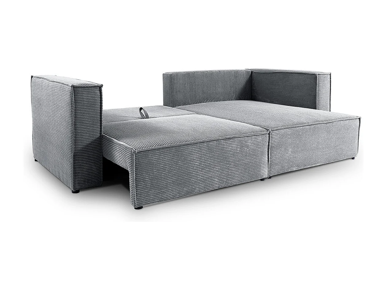 Canapé d'angle réversible convertible 3 places Jimmy velours côtelé Gris Clair