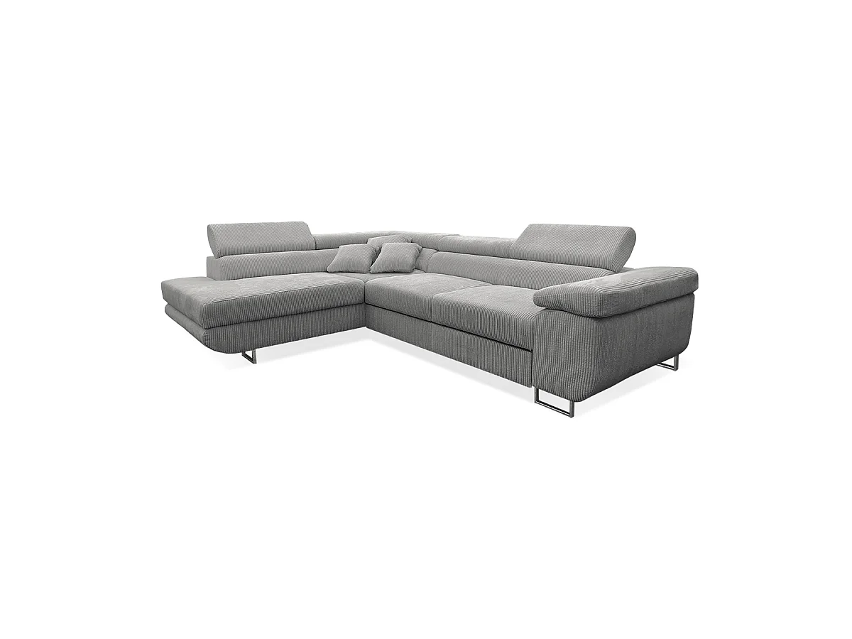 Canapé d'angle convertible gauche 4 places coffre Martin velours côtelé Gris Clair