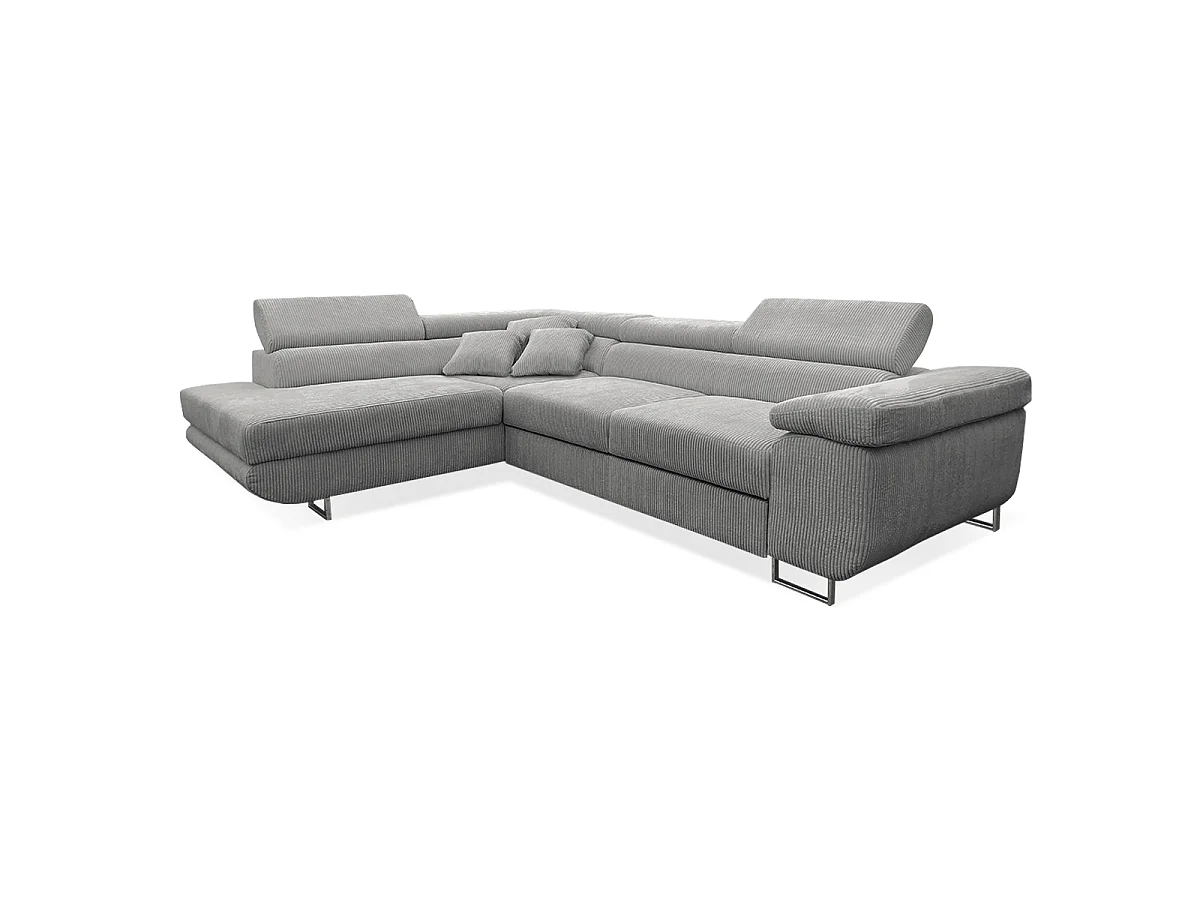 Canapé d'angle convertible gauche 4 places coffre Martin velours côtelé Gris Clair