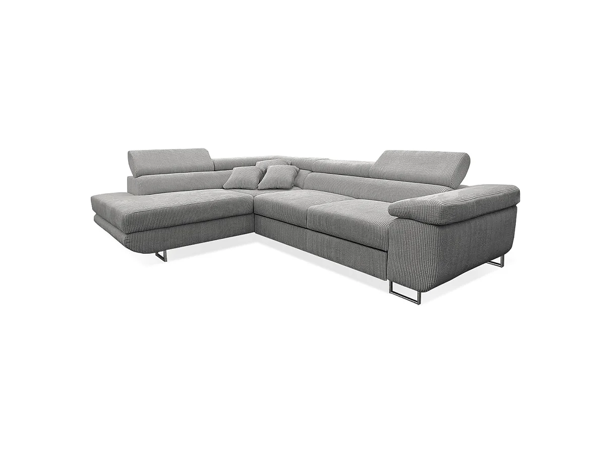 Canapé d'angle convertible 4 places avec coffre en velours gris clair