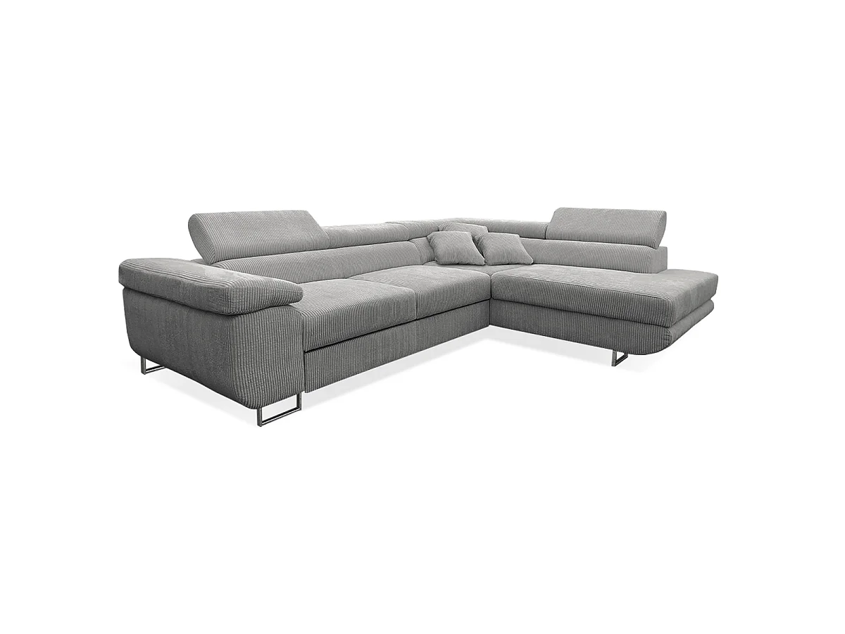 Canapé d'angle convertible droit 4 places coffre Martin velours côtelé Gris Clair