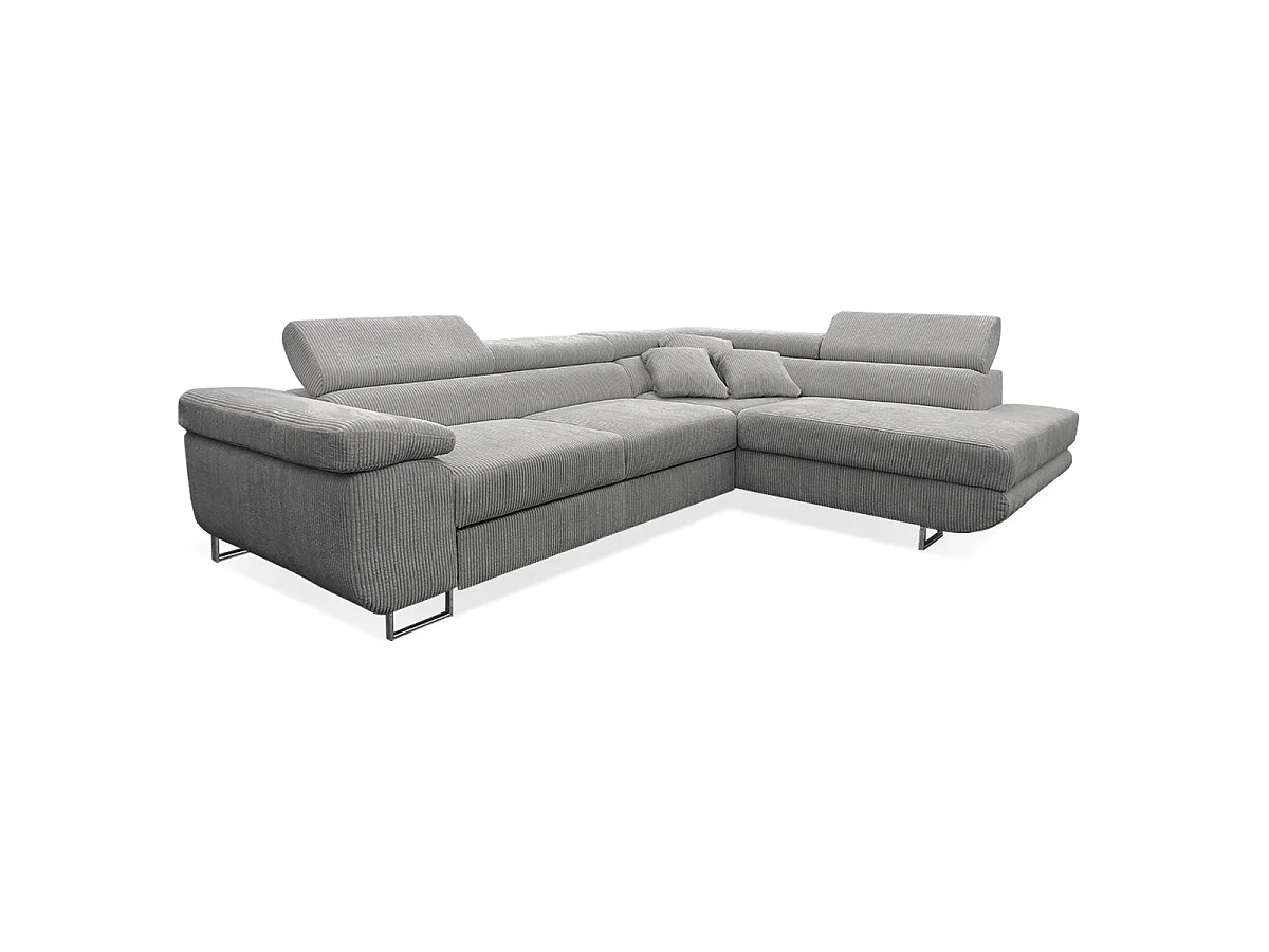 Canapé d'angle convertible 4 places avec coffre en velours gris clair