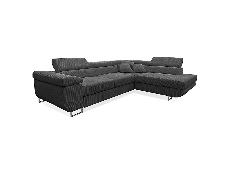 Canapé d'angle convertible droit 4 places coffre Martin velours côtelé Gris foncé