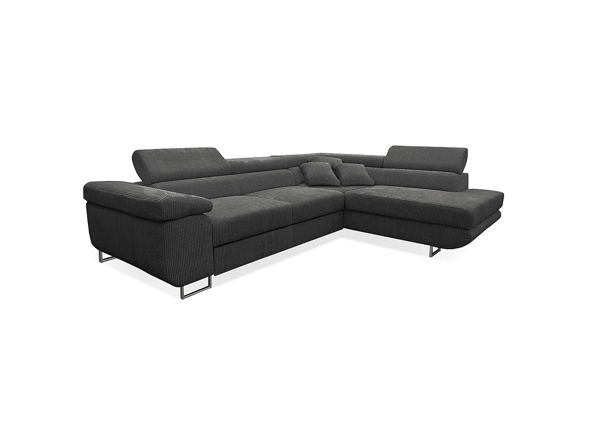Canapé d'angle convertible 4 places avec coffre en velours gris foncé