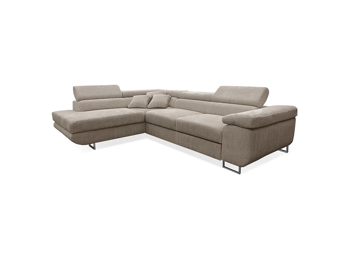 Canapé d'angle convertible gauche 4 places coffre Martin velours côtelé Taupe